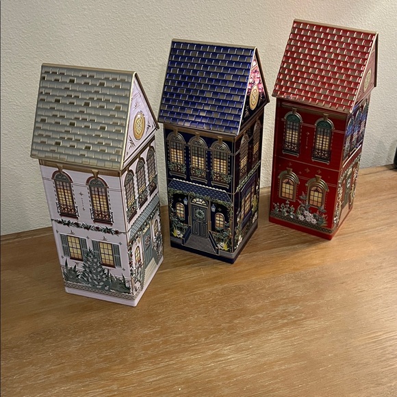 3 Large Christmas Cookie Village Tin Jars Measures: 11 x 4 x 4” - Picture 3 of 6